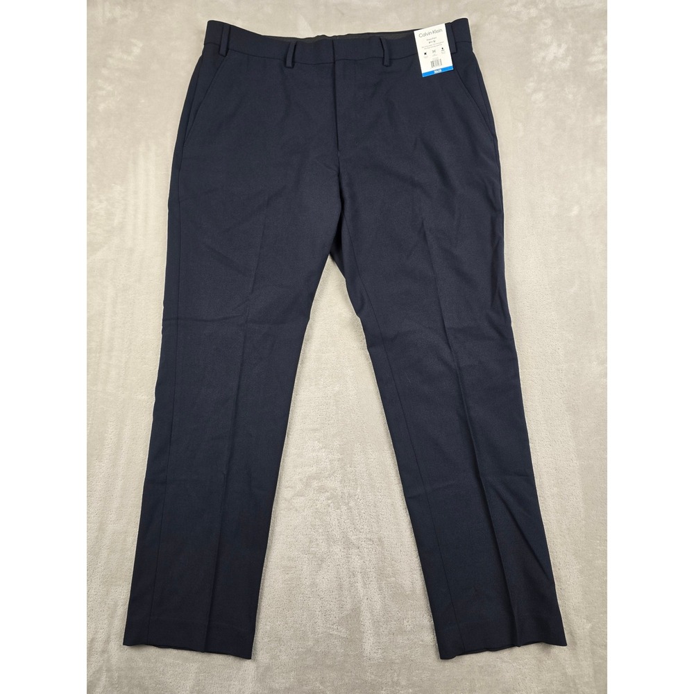 Calvin Klein Dress Pant Mens 36x29 Blue Slim Fit Stretch Flex Waistband